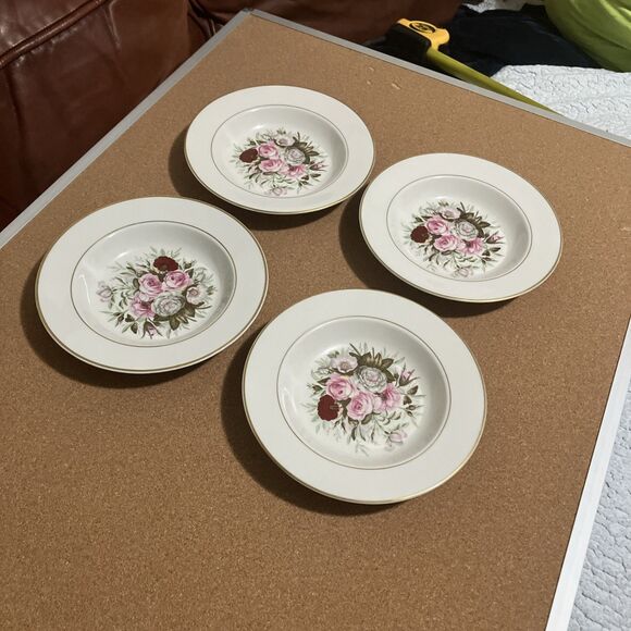 VNTG Royal Jackson Lady Lee Set 4 Rimmed shallow roses Soup Bowls - Picture 11 of 16